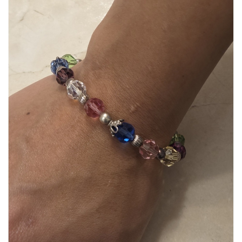 Vintage Sterling Silver & Colorful Crystal Bead Bracelet 925 7.5"‎